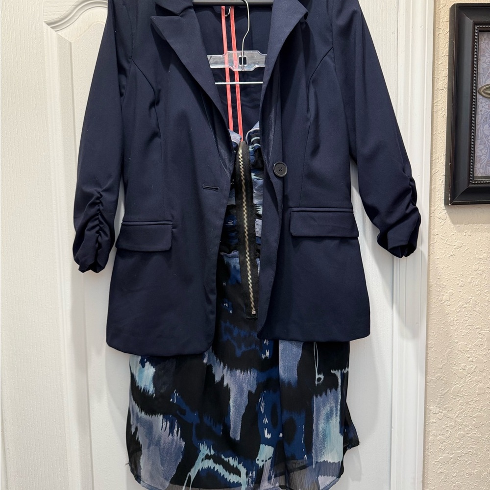 Navy Blue Women's Blazer and strapless zipper dress